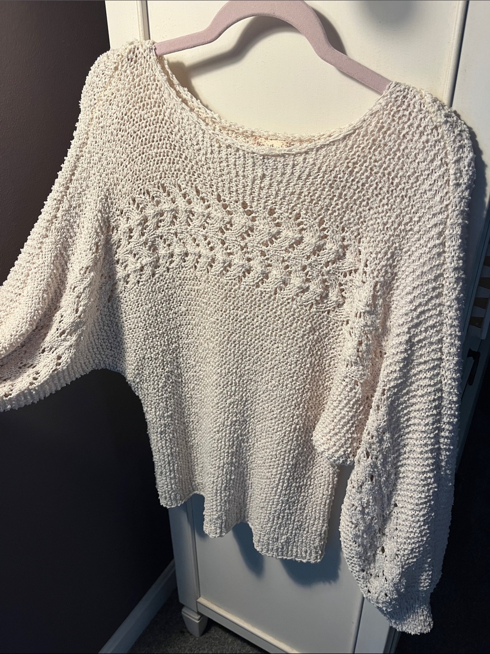 Hem & Thread Cream Open-Knit Scoop Neck Sweater